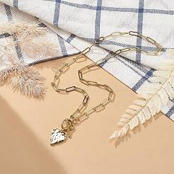 Ожерелье с кулоном в виде сердца из сплава с латунными цепочками для скрепок для женщин&nbsp;NJEW-JN04081