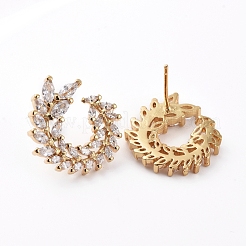 Latón micro pave aretes de circonita cúbica transparente&nbsp;EJEW-L224-46G