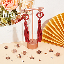 30 шт. плоская круглая фурнитура для сережек-гвоздиков из орехового дерева&nbsp;MAK-UN0001-48