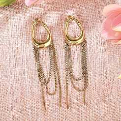 Овальные серьги-гвоздики с кисточками из нержавеющей стали 304&nbsp;EJEW-C132-01G