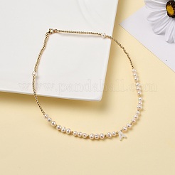 Collares con colgante de concha de agua dulce natural con letras&nbsp;NJEW-JN03421-01