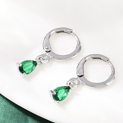 Boucles d'oreilles créoles en laiton avec micro pavé de zircones cubiques en forme de larme&nbsp;EJEW-K309-18P-02