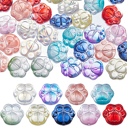 Sunnyclue 54 pièces 9 couleurs perles de verre peintes par pulvérisation transparentes, empreinte de patte d'ours, couleur mixte, 13.5x15x8.5mm, Trou: 1mm, 6 pcs / couleur
