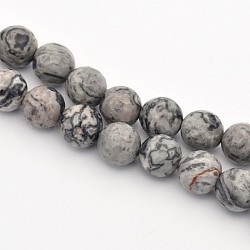 Natürliche schwarze Seide Stein / Netstone Perlen Stränge, facettiert, Runde, 8 mm, Bohrung: 1 mm, ca. 46 Stk. / Strang, 15.75 Zoll