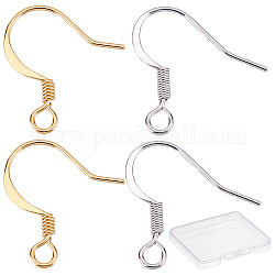CREATCABIN 200Pcs 2 Colors Brass Earring Hooks, with Horizontal Loop, Long-Lasting Plated, Mixed Color, 16.7~17x16x0.7mm, Hole: 2~2.2mm, Pin: 0.6~0.7mm