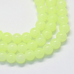 Backen gemalt Nachahmung Jade Glas runden Perle Stränge, grün gelb, 6.5 mm, Bohrung: 1.5 mm, ca. 145 Stk. / Strang, 31.8 Zoll