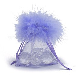 Pochette organza pour cadeaux, avec cordon de serrage et plume, bijoux pochettes sacs, pour les sacs en filet de bonbons de noce, rectangle, mauve, 9x7.5x0.05 cm