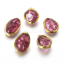 Perle di cristallo di quarzo naturale tinte, con accessori di ottone, pepite, oro, rosso ciliegia, 20~28x17~19x11~16mm, Foro: 1.2 mm