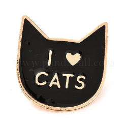 Alloy Enamel Brooches, Enamel Pin, with Butterfly Clutches, Cat with Word I Love Cat, Light Gold, Black, 29x27.5x10mm