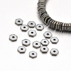 Hexagone non-magnétiques synthétiques perles d'hématite brins, l'imitation de la pyrite, antique bronze plaqué, 5x5x1mm, Trou: 1mm, Environ 375 pcs/chapelet, 16.1 pouce
