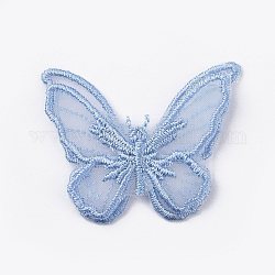 Accessoires de costume de broderie de dentelle, patch appliqué, couture artisanat décoration, papillon, bleu clair, 35x43x2mm