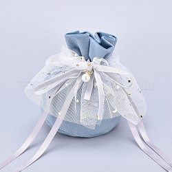 Geschenkbeutel mit Kordelzug aus Samtschmuck, mit Kunststoffimitat Perle & Sterngarn Rock Design, Bonbontüten für Hochzeiten, Stahlblau, 14.2x14.9x0.4 cm