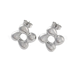 304 Stainless Steel Stud Earrings for Women, Flower, Stainless Steel Color, 14x14mm