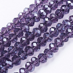 Glass Beads Strands, Pearl Luster Plated, Crystal Suncatcher, Faceted Rondelle, Indigo, 6x4mm, Hole: 1mm, about 95pcs/strand, about 14 inch