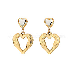 Boucles d'oreilles pendantes en acier titane doré, cœur, 33.6x20.7mm