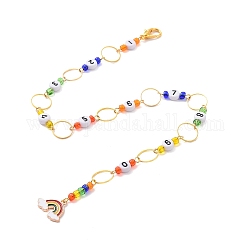 Alloy Enamel Rainbow Charm Knitting Row Counter Chains, Acrylic Number & Glass Seed Beaded Knitting Row Counter Chains, Golden, 350mm