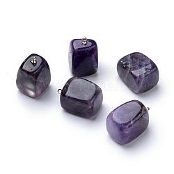 Natural Amethyst Pendants, with Iron Findings, Mixed Shape, 15~25x13~16x13~16mm, Hole: 1.5mm