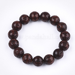Sandelholz Mala Perlen Armbänder, buddhistischen Schmuck, Stretch-Armbänder, Runde mit Om Mani Padme Hum, Kokosnuss braun, 2-3/8 Zoll (6 cm)