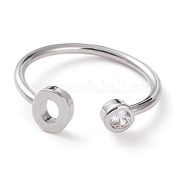 Latón micro pave anillos de brazalete de circonio cúbico, anillos abiertos, Plateado de larga duración, Platino real plateado, letter.o, nosotros tamaño 6, diámetro interior: 17 mm