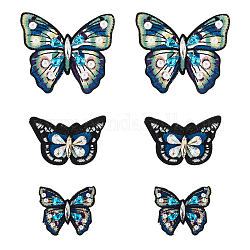 AHADERMAKER 6Pcs 3 Style Handmade Polyester Cloth Patches, Sew on Patches, Plastic Imitation Pearl & Acrylic Beaded Butterfly Appliques, Mixed Color, 32~54x37~61x5.5mm, 2pcs/style