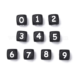 Silicone Beads, for Bracelet or Necklace Making, Arabic Numerals Style, Black Cube,  Random Mixed Num, 10x10x10mm, Hole: 2mm