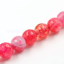 Dyed Natural Fire Agate Faceted Round Bead Strands, Pale Violet Red, 8mm, Hole: 1mm, about 48pcs/strand, 14.6inch