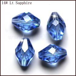 Imitazione branelli di cristallo austriaco, grado aaa, sfaccettato, bicono, cielo azzurro, 10x13mm, Foro: 0.9~1 mm