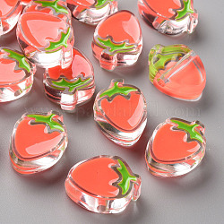 Abalorios de acrílico esmalte transparente, fresa, tomate, 25.5x19x9mm, agujero: 3.5 mm
