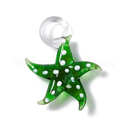Подвески лэмпворк ручной работы, морская звезда, зелёные, 34~37x26~29x7~8 мм, отверстие : 6.5~7x6.5~7.5 мм