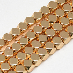 Electroplate Non-magnetic Synthetic Hematite Beads Strands, Polygon, Light Gold Plated, 4x4x4mm, Hole: 2mm, about 97pcs/strand, 15.7 inch