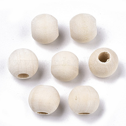 天然な未完成の木製ビーズ  マクラメビーズ  クラフト作りのための丸い木製の大穴ビーズ  アンティークホワイト  10x7.5mm  穴：4mm