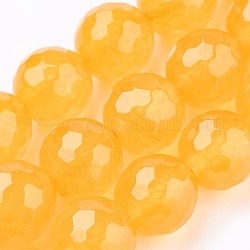 Natural Malaysia Jade Beads Strands, Dyed, Faceted, Round, Orange, 12mm, Hole: 1.2mm, about 32pcs/strand, 14.9 inch