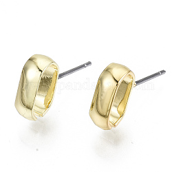 Iron Stud Earrings, Cadmium Free & Lead Free, with Steel Pins, Oval, Light Gold, 11x4mm, Pin: 0.7mm