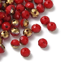Perles en verre electroplate, la moitié plaqué or, facette, rondelle, rouge foncé, 4.3x3.7mm, Trou: 1mm, 500 pcs /sachet 