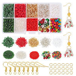 Kits de bijoux de bricolage sur le thème de noël, avec des perles de verre & résine & bois, accessoires en fer, pour la fabrication de colliers de boucles d'oreilles pendantes, couleur mixte, 132x69x21.5mm
