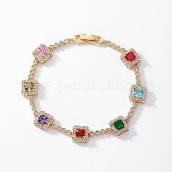 Bracelets de tennis colorés en zircone cubique pour femmes, bracelet chaîne à maillons carrés en laiton, or, diamètre intérieur: 7-1/2 pouce (19 cm)