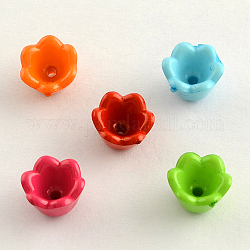 Opaque Acrylic Flower Bead Caps, Tulip Flower/Lily of the Valley, 6-Petal, Mixed Color, 9x7mm, Hole: 2mm, about 1900pcs/500g