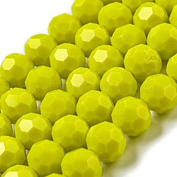 Supports de perles de verre opaques, facetté (32 facettes), ronde, jaune, 10mm, Trou: 1.8mm, Environ 66~68 pcs/chapelet, 24.02''~24.13'' (61~61.3 cm)