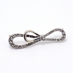 Zinc Alloy Crystal Rhinestone Shoe Buckle Clips, for Shoes Decoration, Bowknot, Platinum, 13x39x12mm, Hole: 3mm