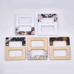 Aluminum & Cellulose Acetate(Resin) Buckles, Rectangle, Mixed Color, 70x58x4.5~5mm, Hole: 39x20.5mm