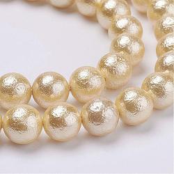 Chapelets de perles nacrées texturées et rugueuses, ronde, blé, 10mm, Trou: 0.8mm, Environ 40 pcs/chapelet, 15.6 pouce (39.5 cm)