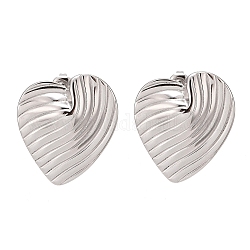 304 Stainless Steel Stud Earrings, Heart, Stainless Steel Color, 31x27mm