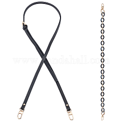 Pandahall elite 2 pz 2 manici regolabili in pelle e acrilico per borse a catena, con chiusure girevoli in lega e portachiavi, per accessori per la sostituzione della borsa, nero, 61.5~100cm, 1pc / style