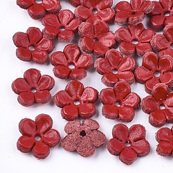 5-лепестковая бусина из экологически чистой воловьей кожи, цветок, красные, 13x13x3.5 мм, отверстие : 1.6 мм