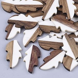 Resin & Wood Cabochons, Leaf, White, 31.5x16x3mm