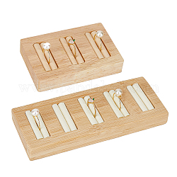 HOBBIESAY 2Pcs 2 Styles Rectangle 5-Slot Bamboo & 3-Slot Wood Ring Display Tray Stands, Finger Ring Organizer Holder, with PU Imitation Leather Inside, Lemon Chiffon, 9.2~15x5.9~6x1.7cm, 1pc/style