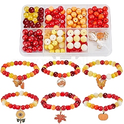 SUNNYCLUE Thanksgiving Day Bracelet Making Kit, Including Cube & Lantern Glass & Acrylic Imitation Pearl & Synthetic Turquoise Round Beads, Butterfly & Leaf & Sunflower Alloy Enamel Pendants, Mixed Color, 188Pcs/box