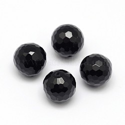 Cuentas de ónix negro natural, reronda facetas, teñido y climatizada, medio-perforado, 14mm, agujero: 2 mm