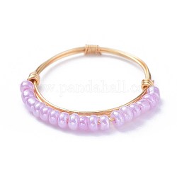 Bagues en perles de verre, avec un fil de cuivre, or, violette, 19mm, 1~1.5mm
