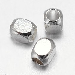 Séparateurs perles en laiton cuboïde, couleur argentée, 2x4x2mm, Trou: 1mm